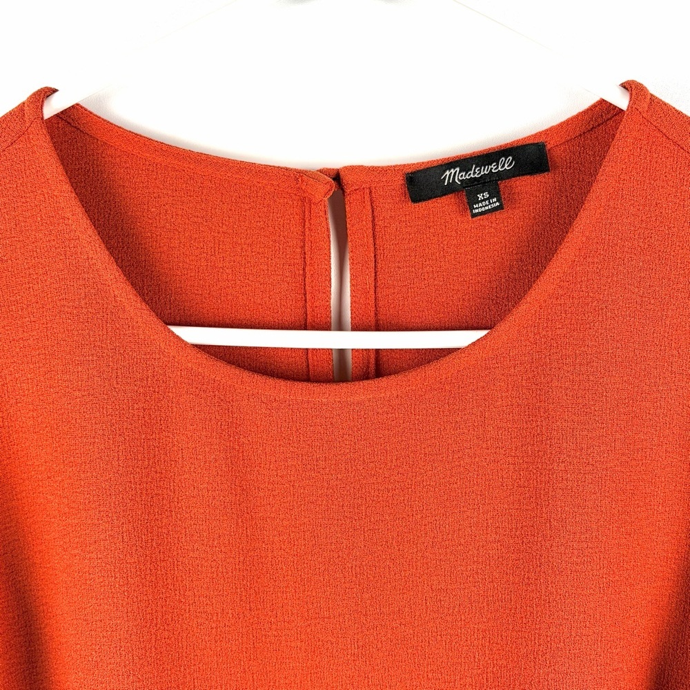 Madewell XS Orange Textured Flutter Sleeve Peplum Blouse Top - Picture 6 of 13